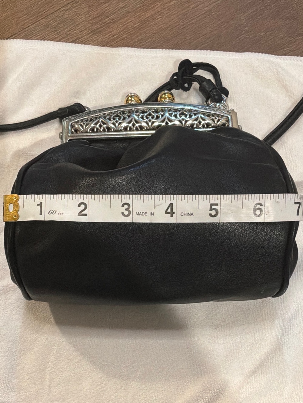 Vintage Brighton Black Leather Crossbody Clutch with Ornate Silver Frame - Picture 9 of 9